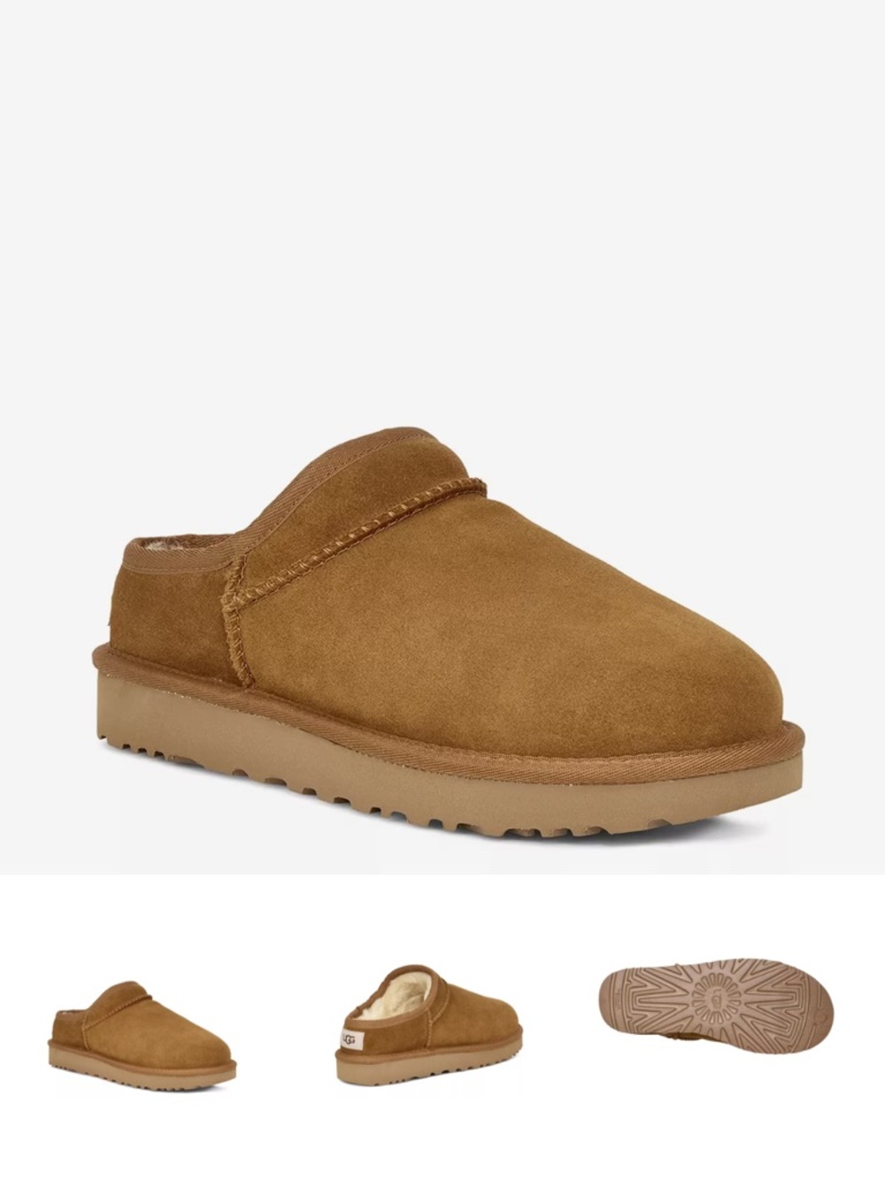 UGG Classic Women’s slippers — Chestnut Suede Shearling Slip-On, low platform